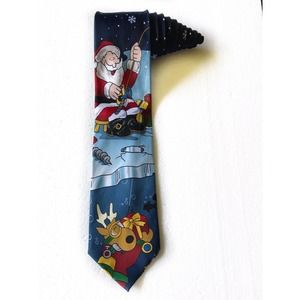 Noel Collection Fishing Santa Claus Reindeer Christmas Tie Necktie Polyester